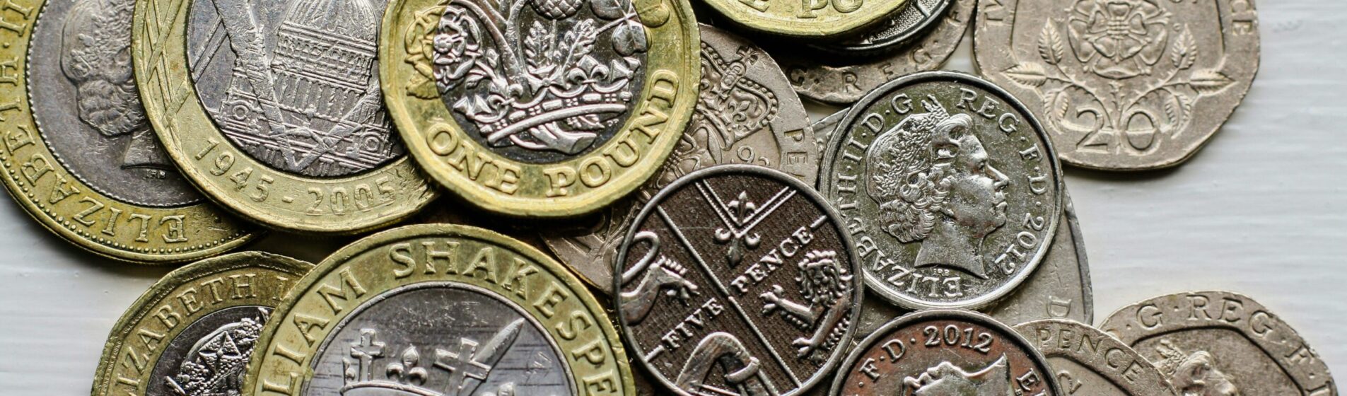 various British coins laid out