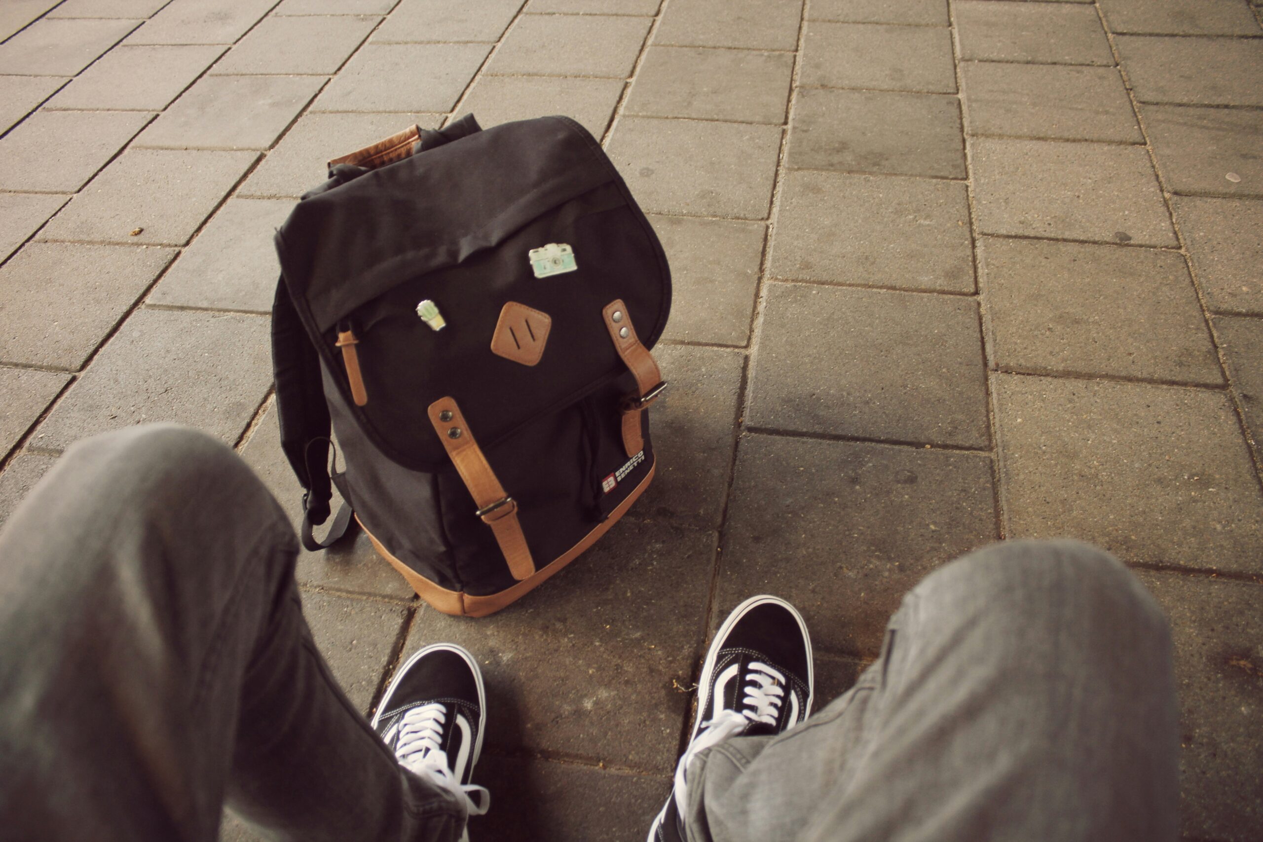 Backpack and someone sitting down