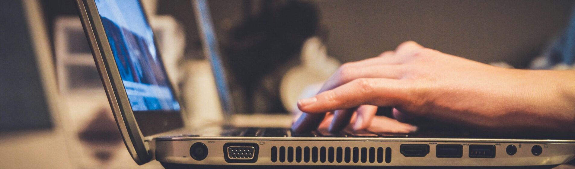 Side view of open laptop